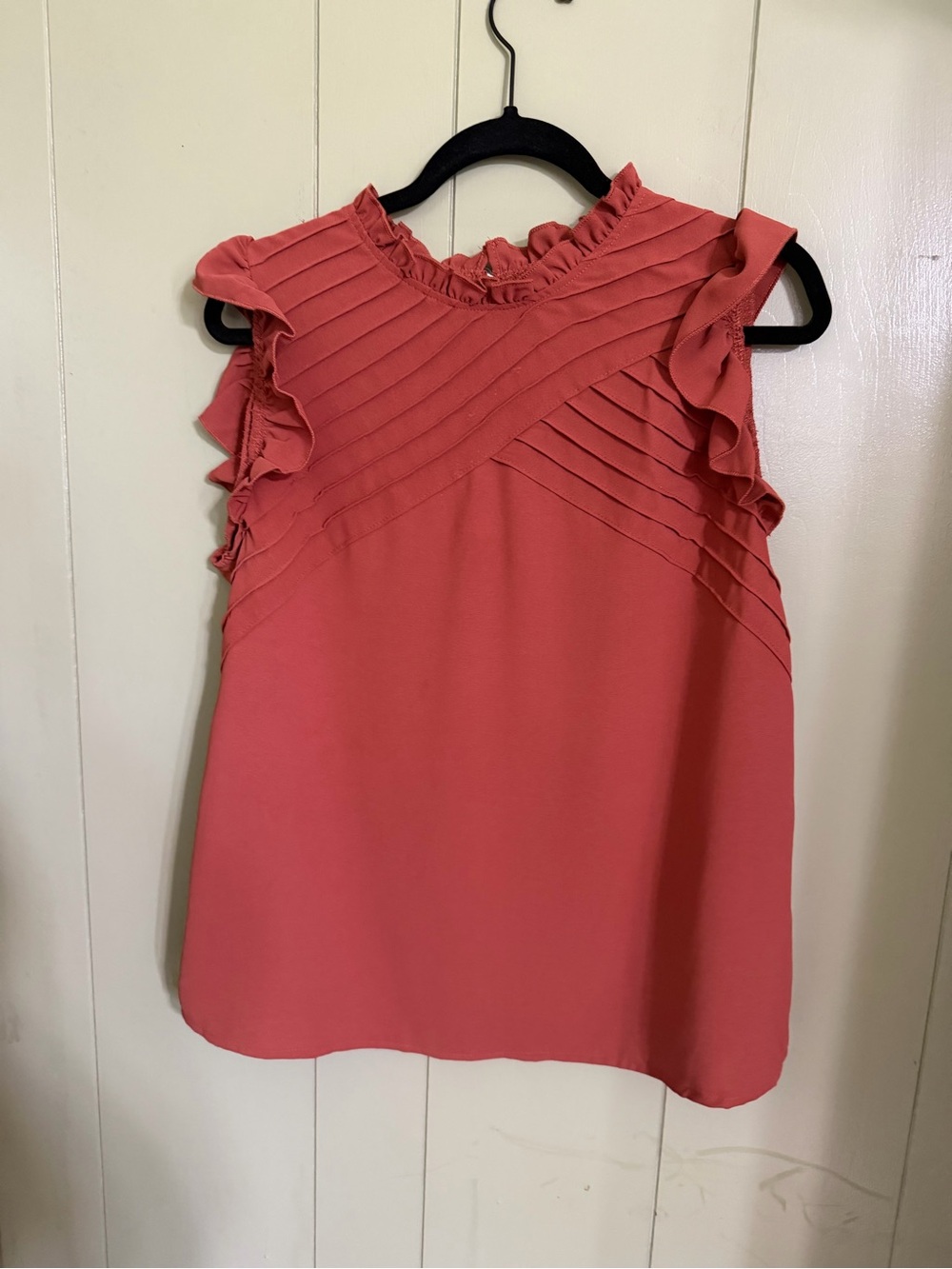 SHEIN Coral Pink Pintuck Ruffle Sleeveless Top